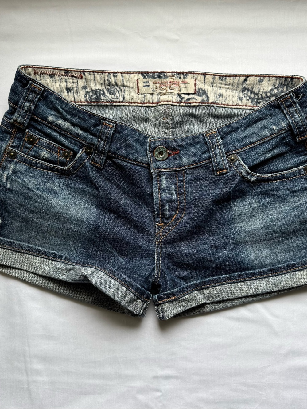 Dark Blue Rolled-Hem Denim Shorts